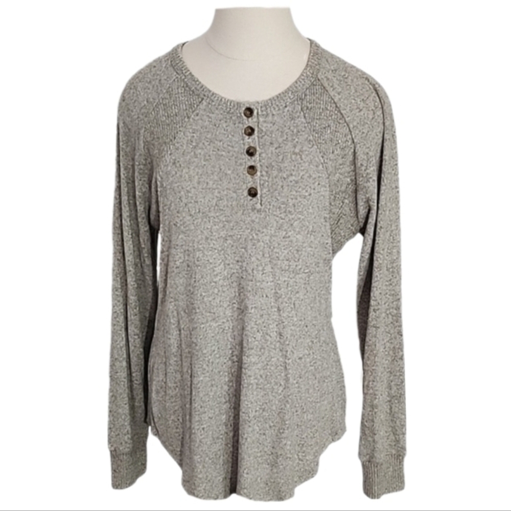 Warm & Cozy Lifestyle Top Lightweight Knit Pullover Long Sleeve Gray Size L